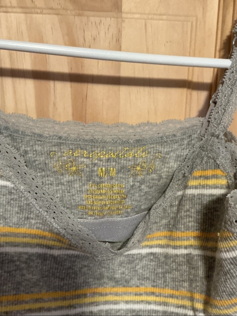 Aeropostale Gray and Yellow Striped Lace-Trim Tank Top with built in bra - Picture 2 of 4